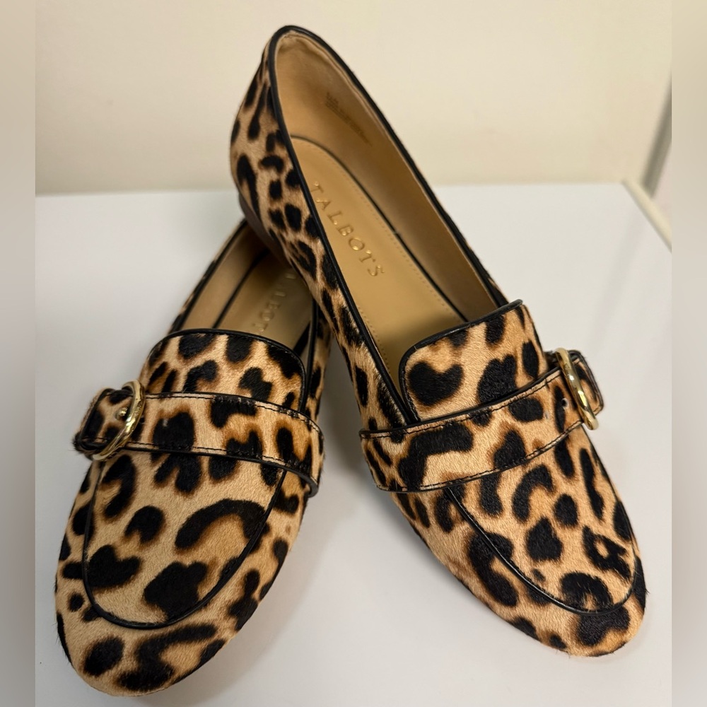 Talbots Ryan buckle loafers cheetah print calf hair animal print preppy 6 1/2 EC - Picture 9 of 9